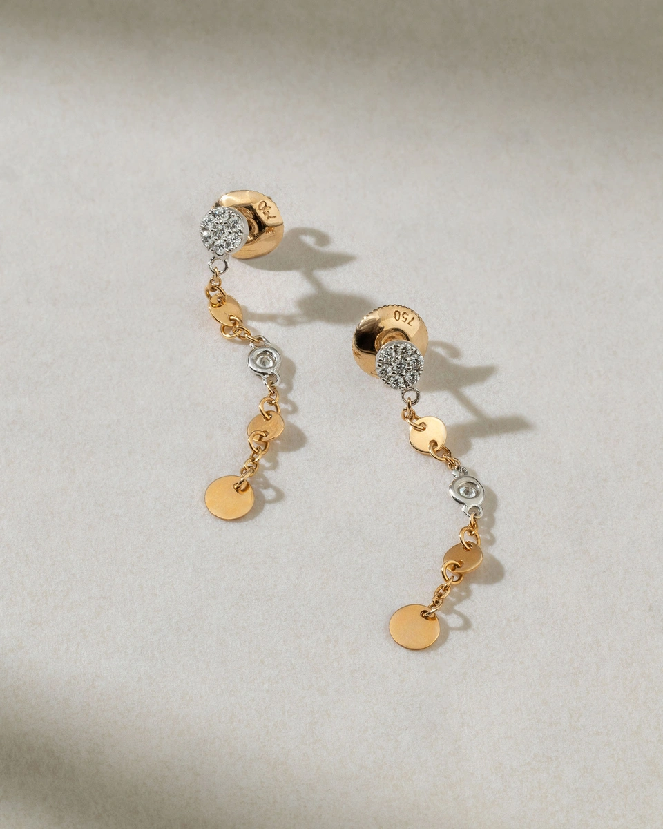 Κρεμαστά Σκουλαρίκια σε Ροζ και Λευκόχρυσο Κ18 με Διαμάντια