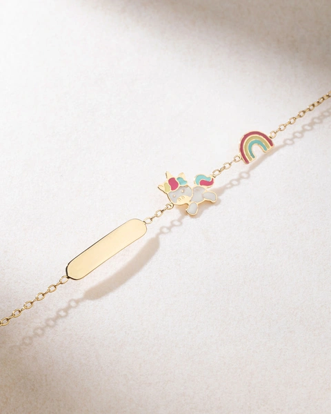 Unicorn Bracelet in 18K Yellow Gold with Enamel