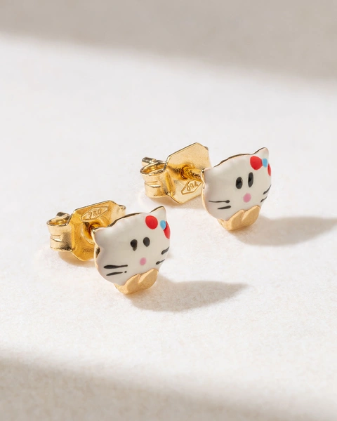 Hello Kitty Earrings in 18K Yellow Gold with Enamel