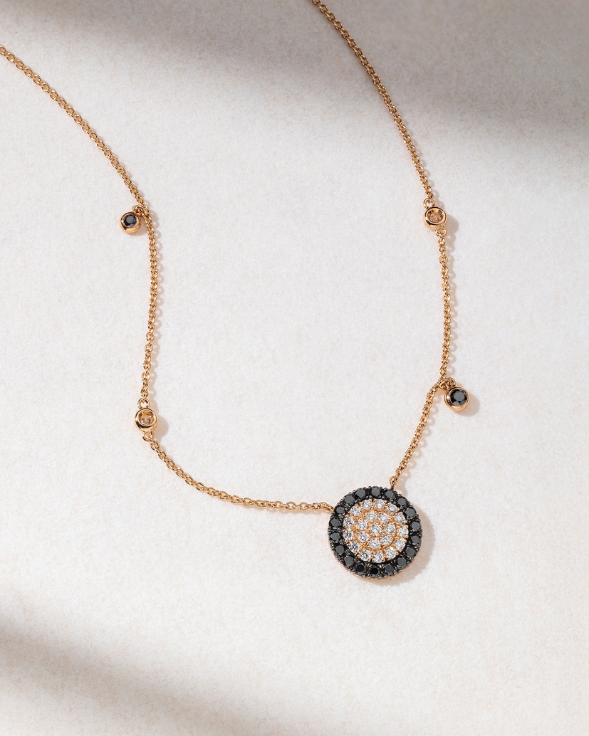 18K Rose Gold Necklace with White and Black Diamonds - Image 1