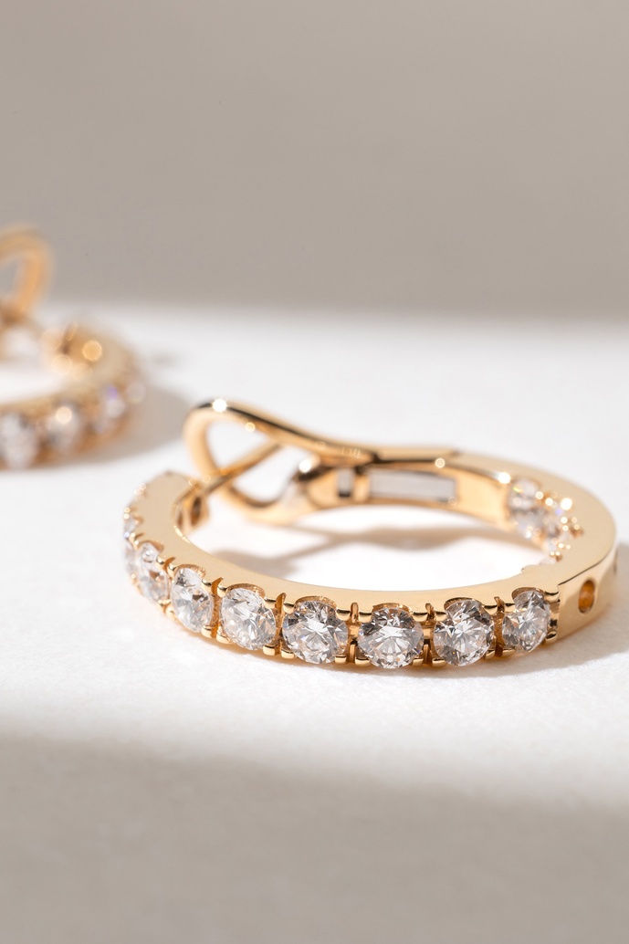 18K Rose Gold Hoops with Brilliant Diamonds