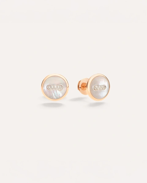 Pom Pom Dot Earrings in 18k rose gold with 2 white mother-of-pearls and 20 white diamonds