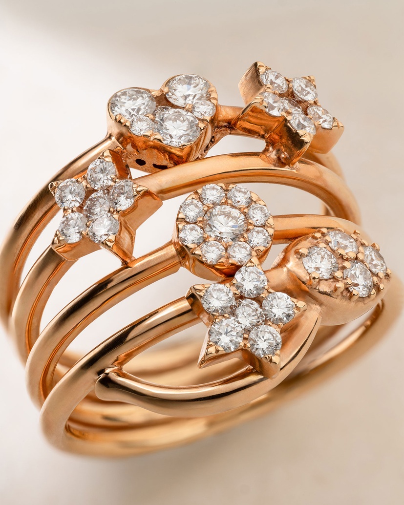 18K Rose Gold Charm Ring with Diamonds