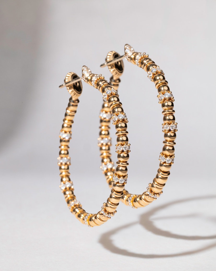18K Rose Gold Hoops with Brilliant Diamonds - Image 1