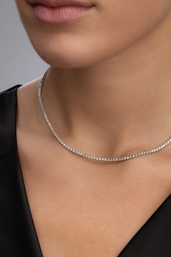 Colorful Diamond Tennis Necklace in 18K White Gold