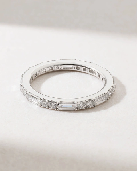 Unique Eternity Ring in 18K White Gold with Baguette and Brilliant Diamonds