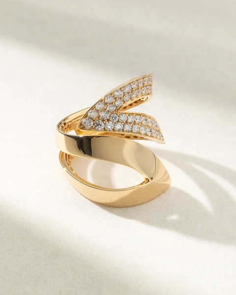 Sculptural 18K Rose Gold Ring with Diamonds
