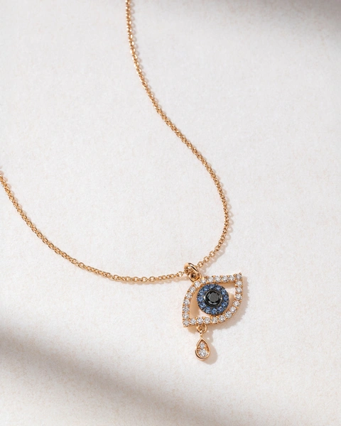 18K Rose Gold Talisman Necklace with Sapphires and Diamonds