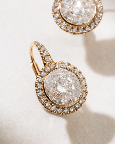 18K Rose Gold Earrings with Brilliant and Trapezoid Diamonds