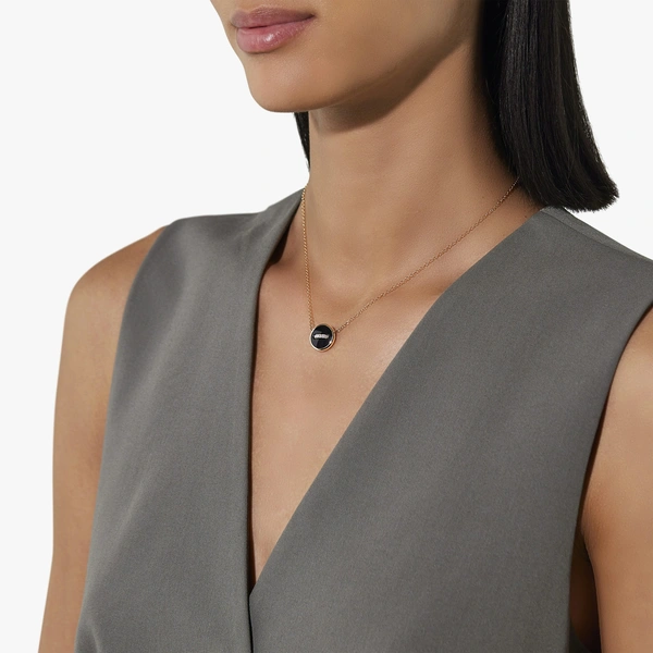 Pom Pom Dot necklace with pendant in 18k rose gold with onyx , white mother-of-pearl and  white diamonds