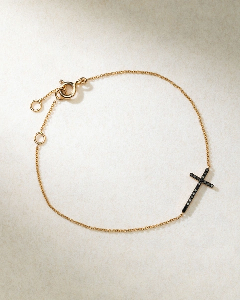 18K Rose Gold Bracelet with Horizontal Cross and Black Diamonds