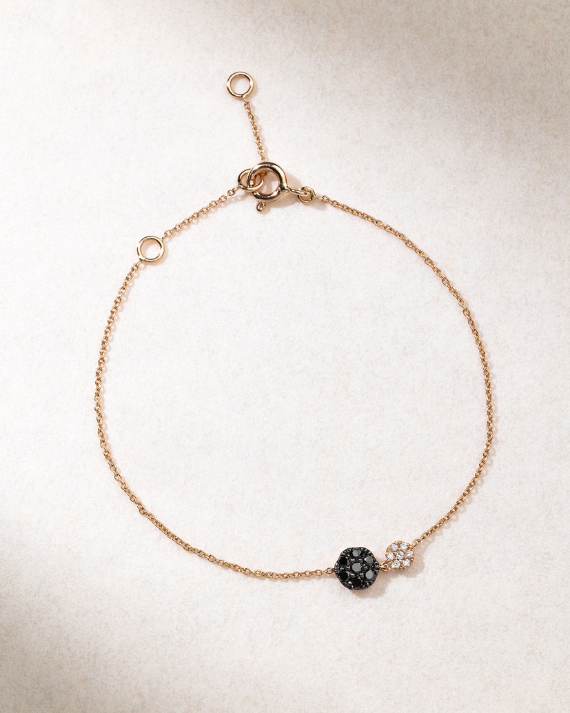 18K Rose Gold Bonbon Bracelet with Black and White Diamonds