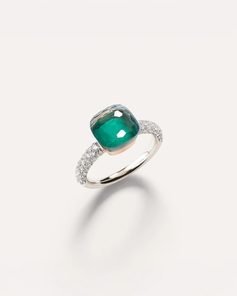 Δαχτυλίδι Classic Nudo σε 18Κ Ροζ Χρυσό και Λευκόχρυσο με γαλάζιο τοπάζ, αχάτη και λευκά διαμάντια