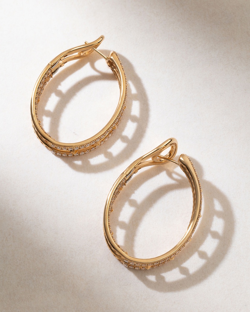 Diamond Oval Hoops in 18K Rose Gold with Diamonds and Embellishments