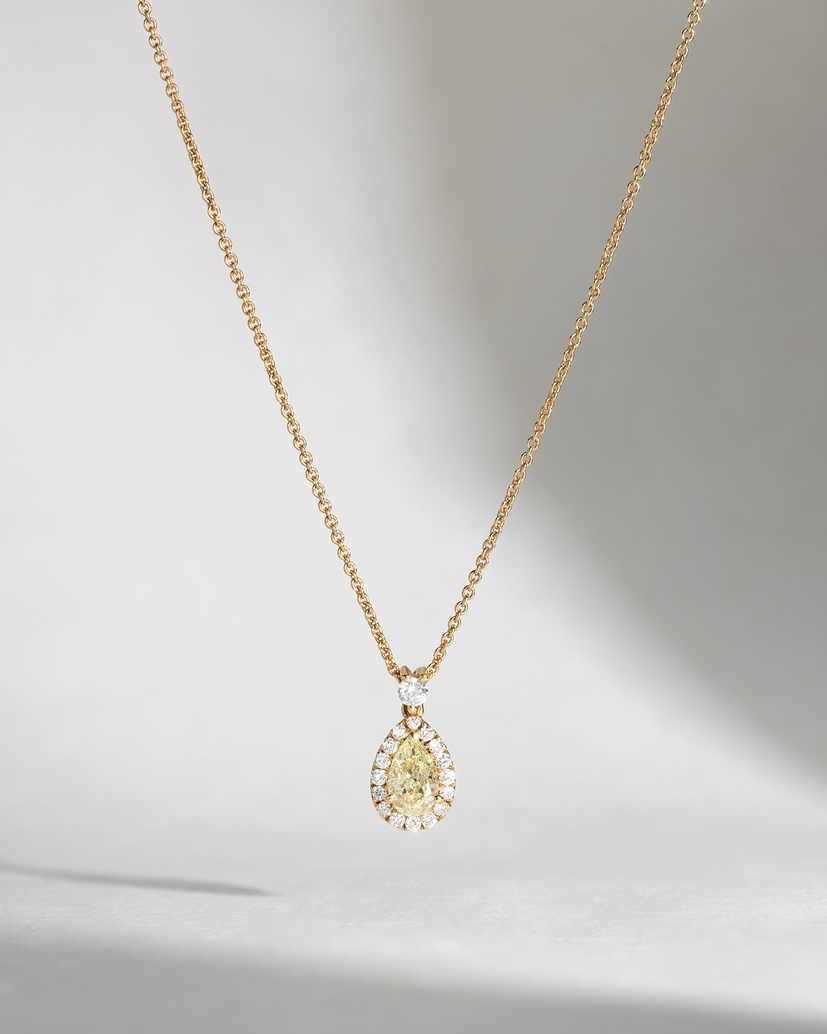 18K Rose Gold Necklace with Yellow Diamond Drop and Brilliants - Image 1