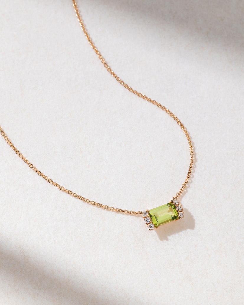 18K Rose Gold Peridot Necklace with Diamonds - Image 1