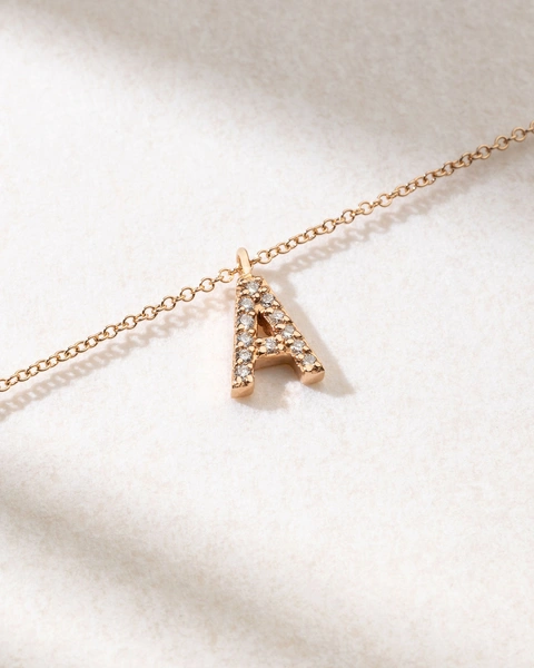 18K Rose Gold Letter Necklace with Diamonds