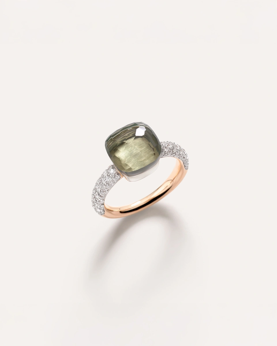 Nudo Classic ring in 18k rose and white gold with prasiolite and white diamonds