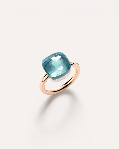 Petit Nudo ring in 18k rose and white gold with sky blue topaz