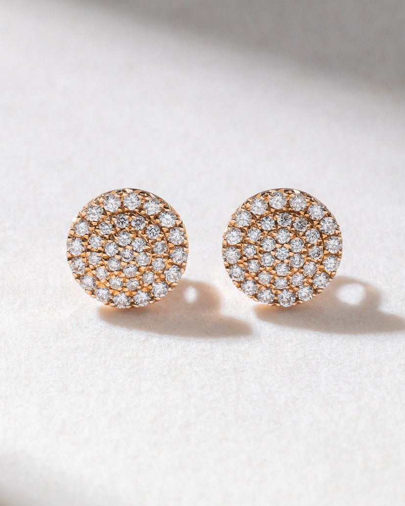 18K Rose Gold Circle Stud Earrings with Diamonds - Image 1