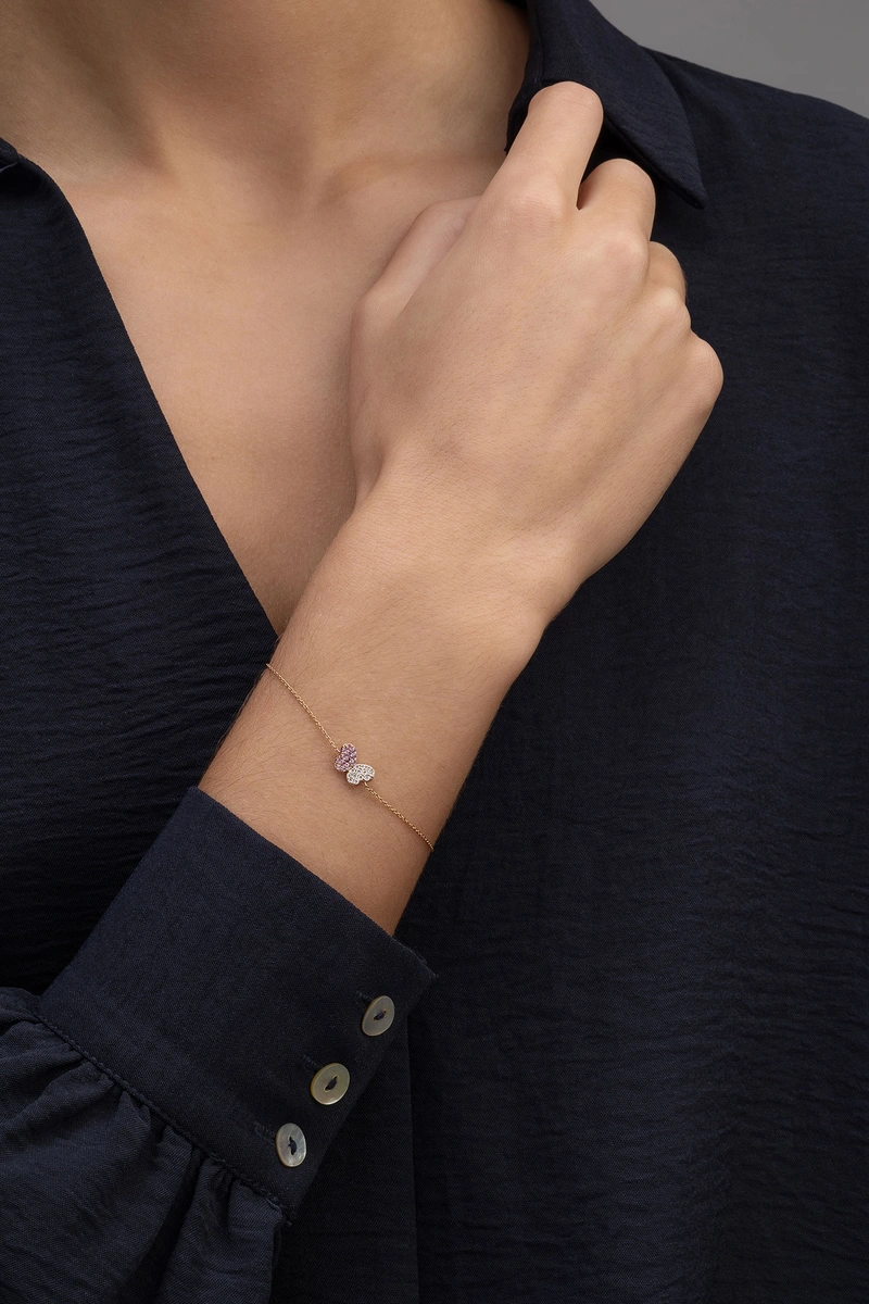 Βραχίολι Ροζ Χρυσό Κ18 με Πεταλούδα από Ροζ Ζαφείρια και Μπριγιάν Διαμάντια