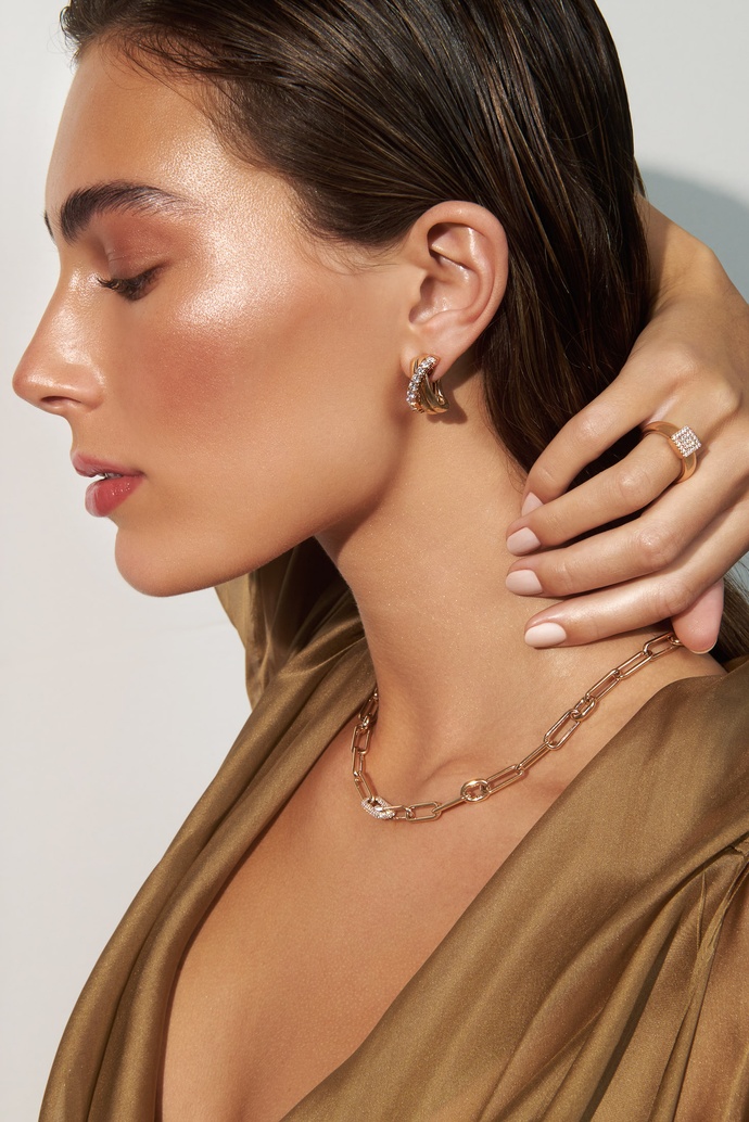 18K Rose Gold Chain Necklace with Brilliant and Baguette Diamonds