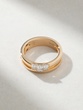 18K Rose Gold Ring with Double Band and Three Emerald cut Diamonds