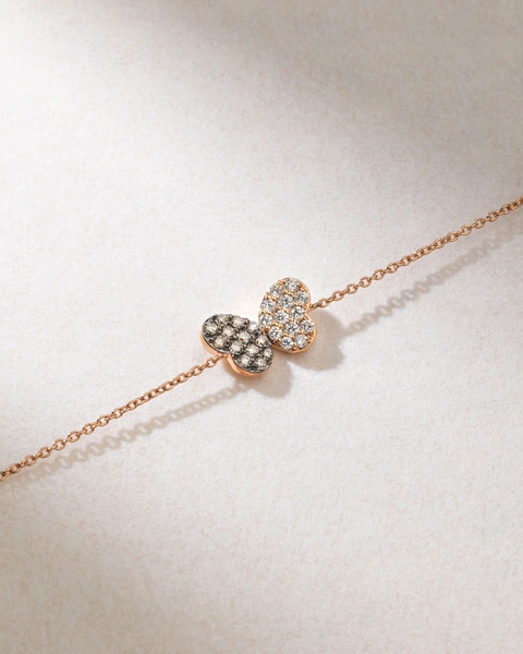 18K Rose Gold Bracelet with White and Brown Diamond Butterfly