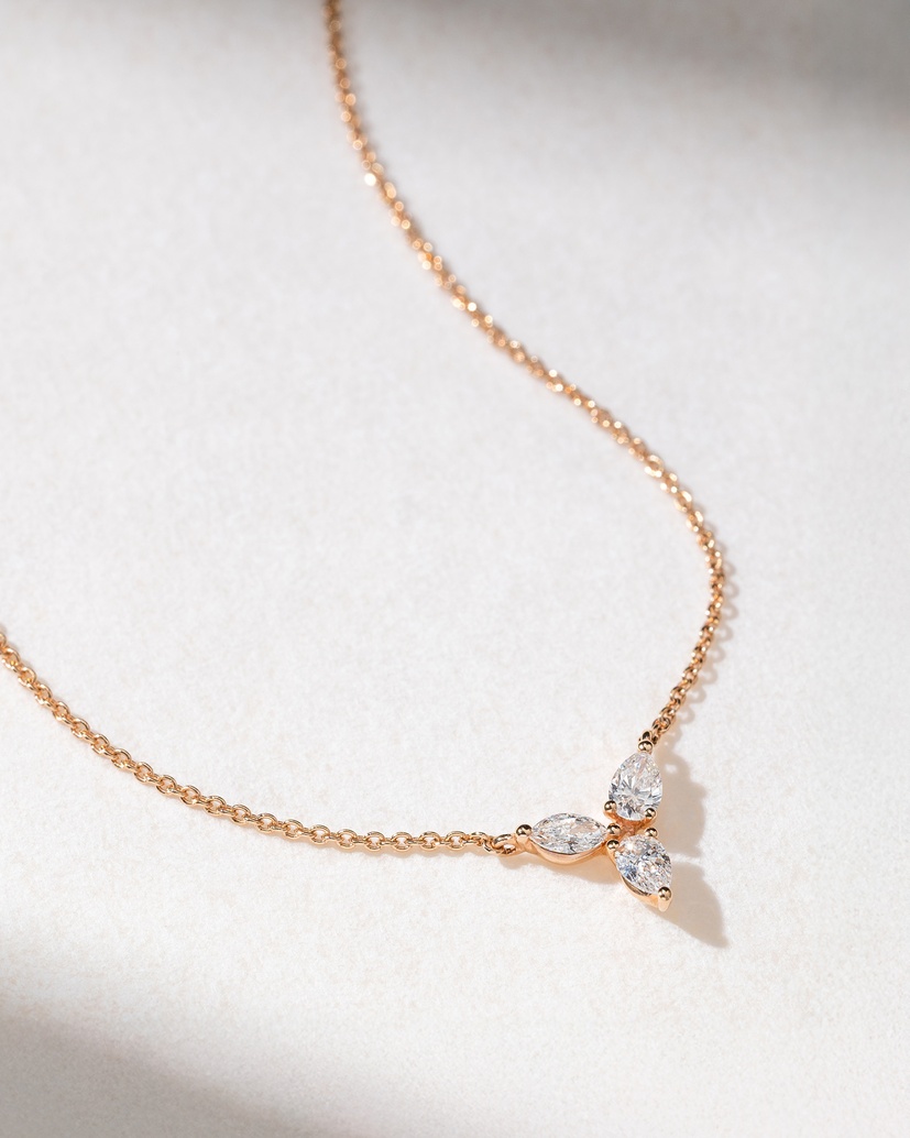 18K Rose Gold Necklace with 3 Marquise Diamonds - Image 1