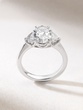 18K White Gold Engagement Ring with Oval and Half Moon Diamonds