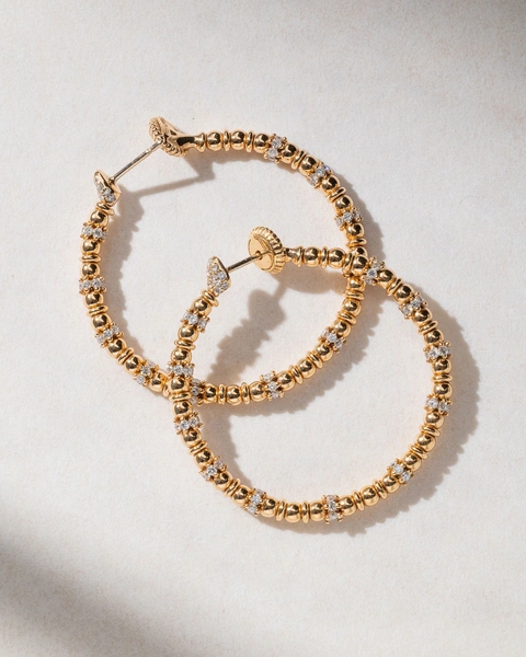 18K Rose Gold Hoops with Brilliant Diamonds