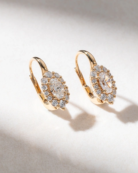 18K Rose Gold Earrings with Oval Cut and Brilliant Diamonds