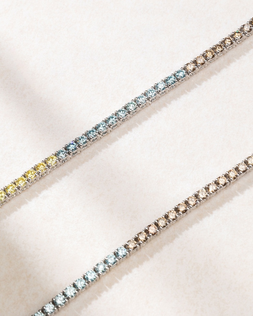 Colorful Diamond Tennis Necklace in 18K White Gold