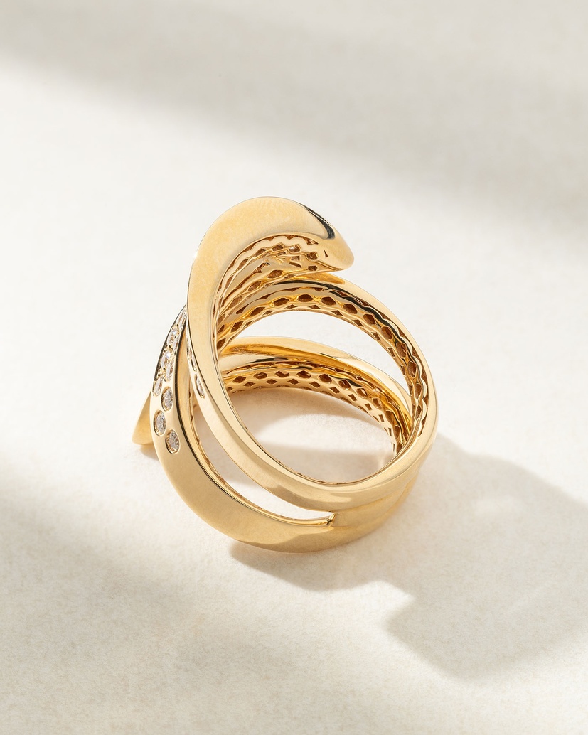 Sculptural 18K Rose Gold Ring with Diamonds