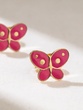18K Yellow Gold Earrings with Enamel Pink Butterflies