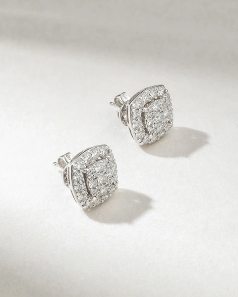 18K White Gold Diamond Square Studs