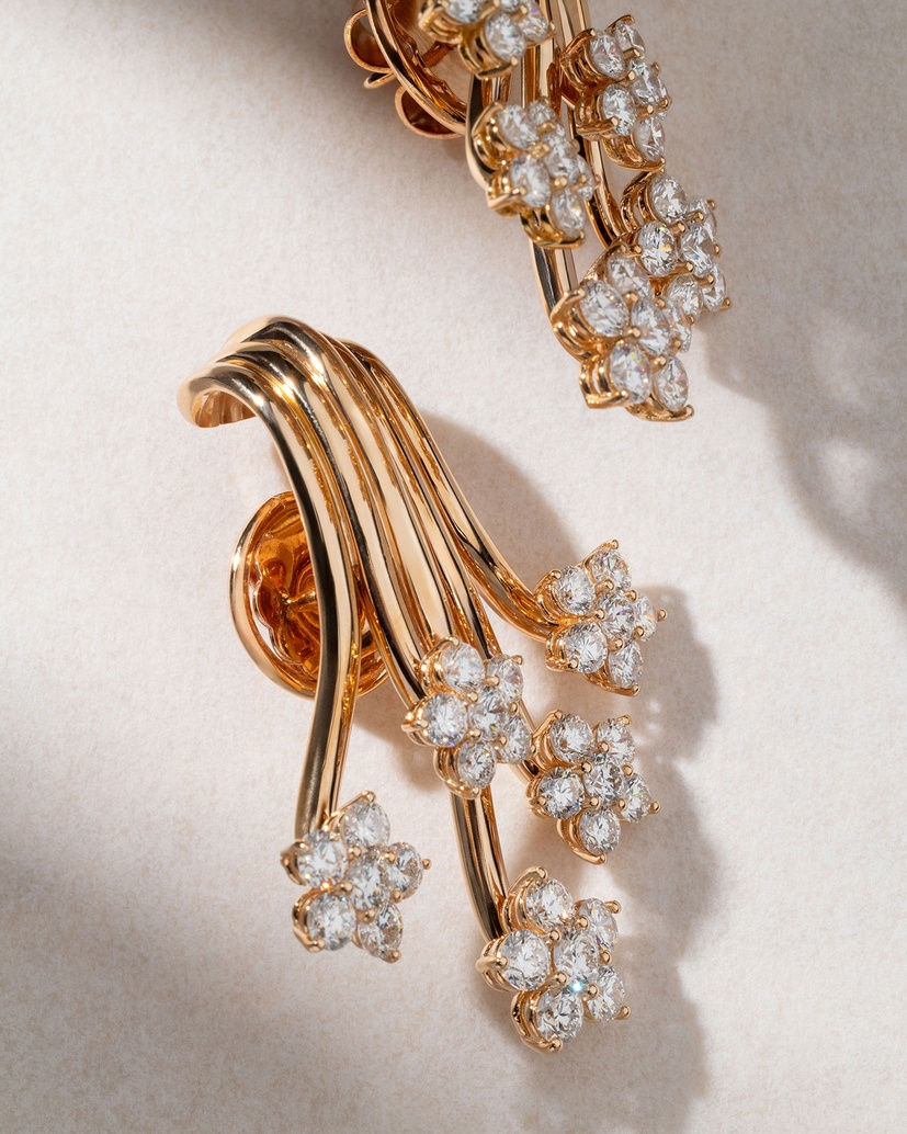 18K Rose Gold Flower Bouquet Earrings with Diamonds