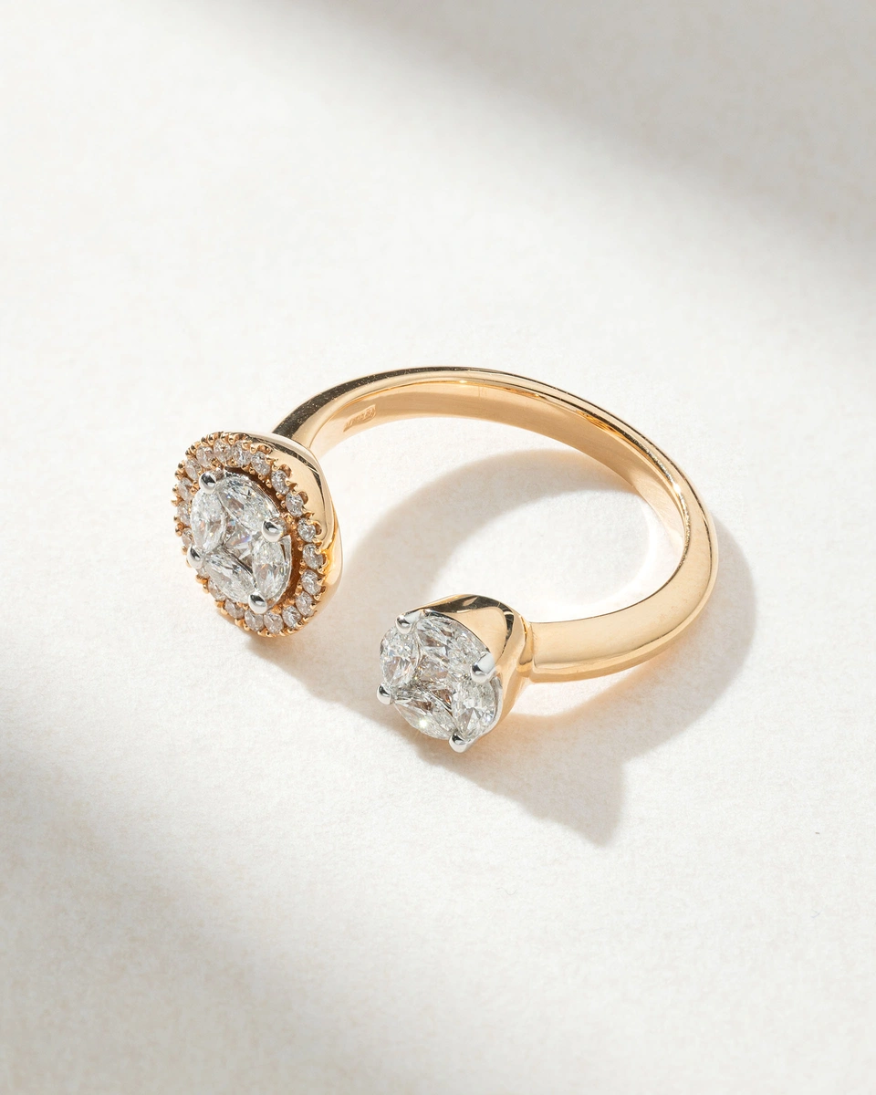 18Κ Rose Gold Open Ring with Brilliant, Marquise and Princess Diamonds