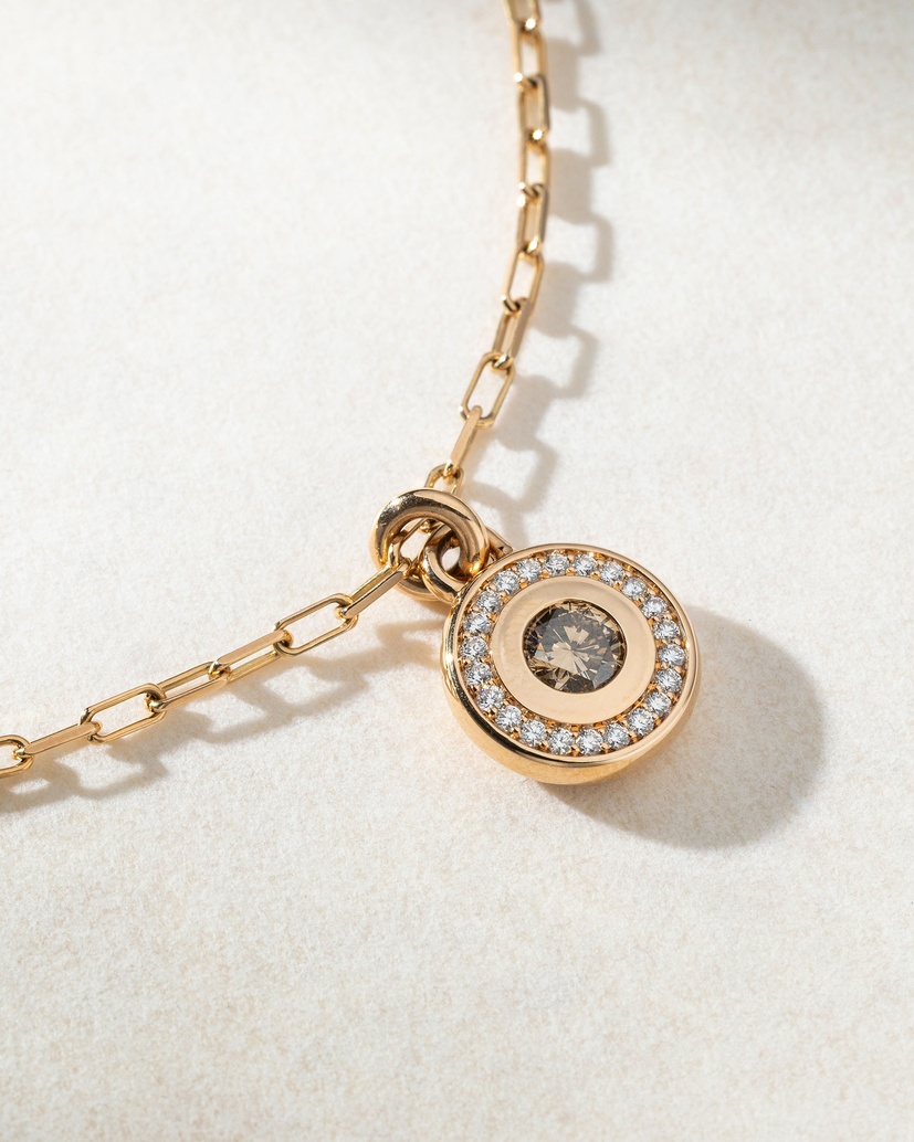 18K Rose Gold Necklace with Brown and White Diamonds - Image 2