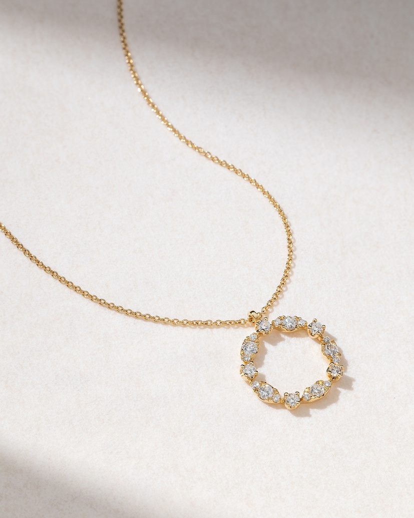 18K Yellow Gold Necklace with Halo of White Diamonds - Image 1