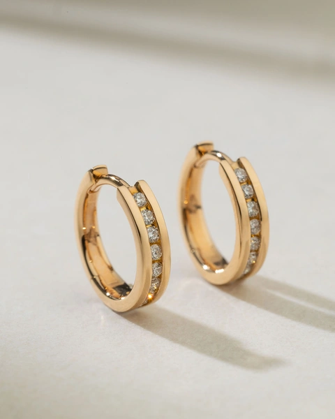 18K Rose Gold Hoops with Diamonds