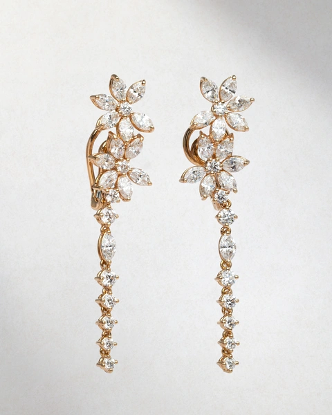 Statement Drop Earrings in 18K Rose Gold with Brilliant-Cut Diamonds and Marquise-Cut Diamonds