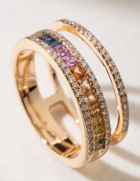 18K Rose Gold Rainbow ring with Multicolored Sapphires and Diamonds
