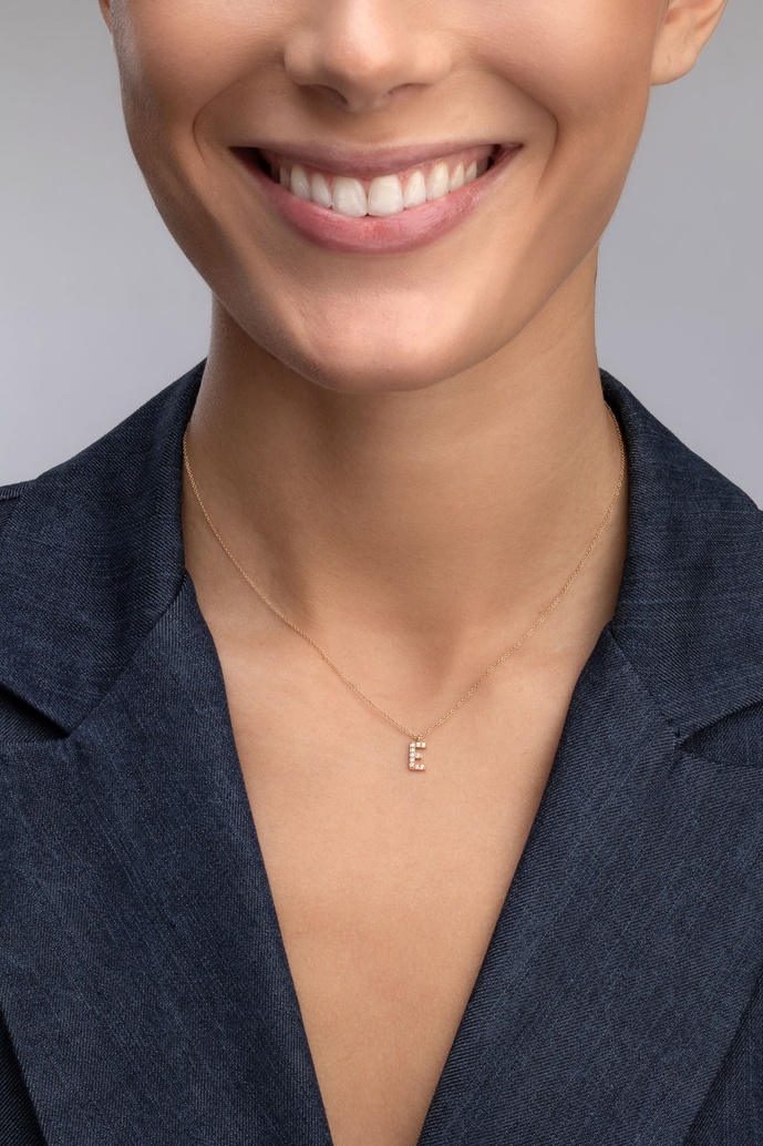 18K Rose Gold Letter Necklace with Diamonds