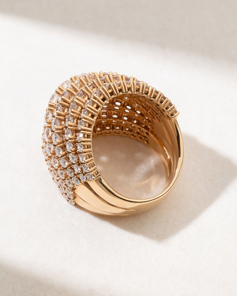 Impressive 18K Rose Gold Ring with Diamond Layers