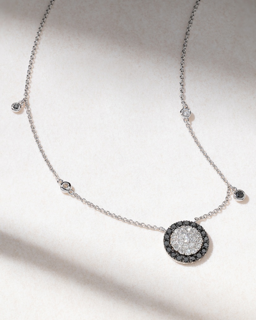 18K White Gold Necklace with White and Black Diamonds - Image 1
