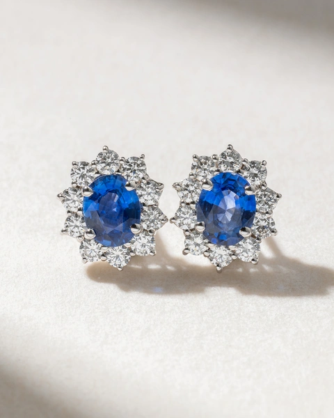 18K White Gold Earrings with Oval Sapphires and Diamonds