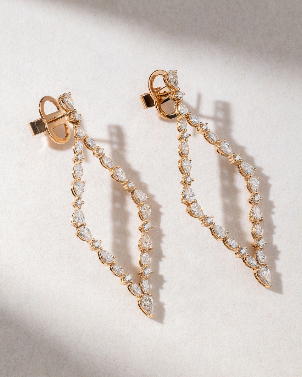 18k Rose Gold Lace Earrings with Brilliant and Fancy Diamonds