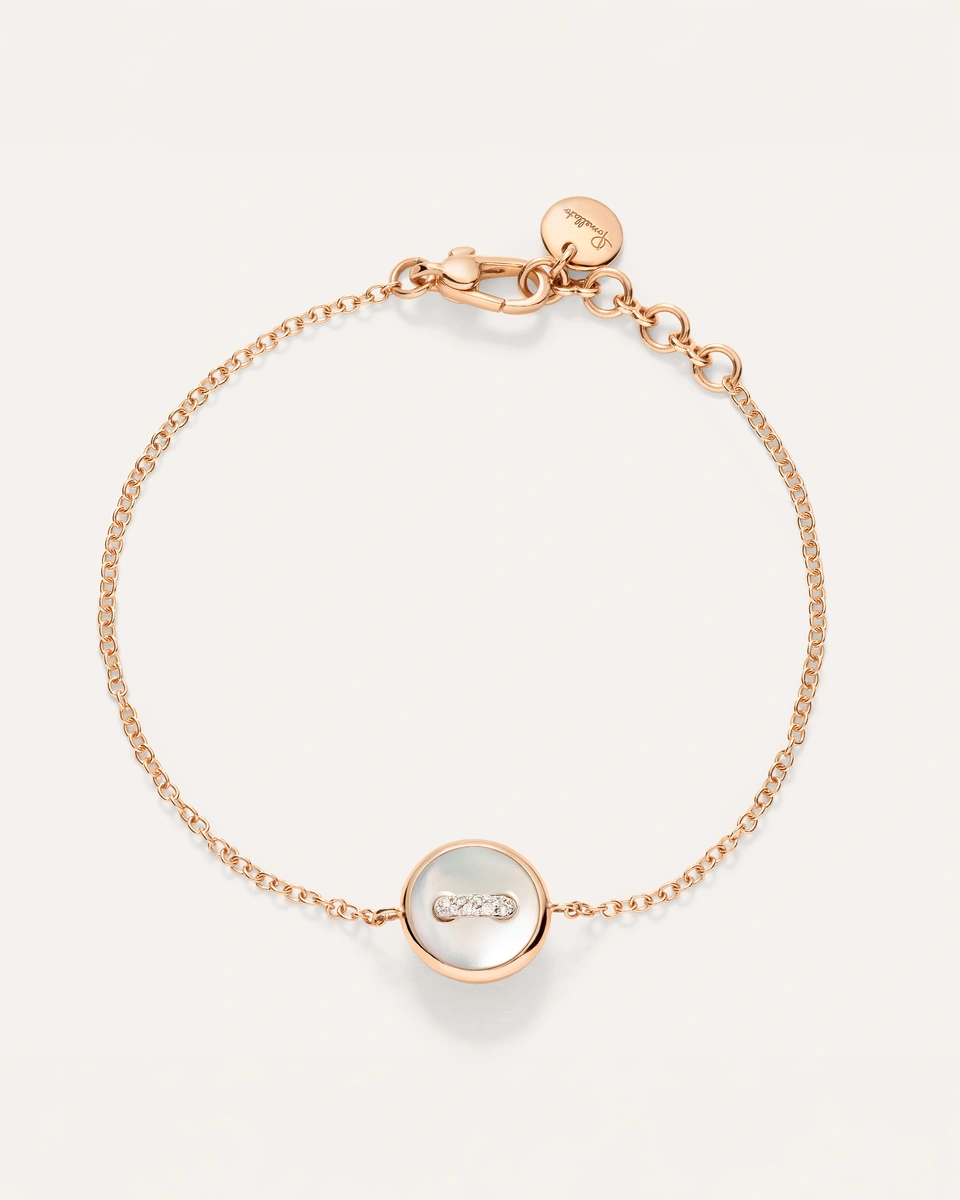 Pom Pom Dot bracelet in 18k rose gold with white mother-of-pearl, grey mother-of-pearl  and white diamonds