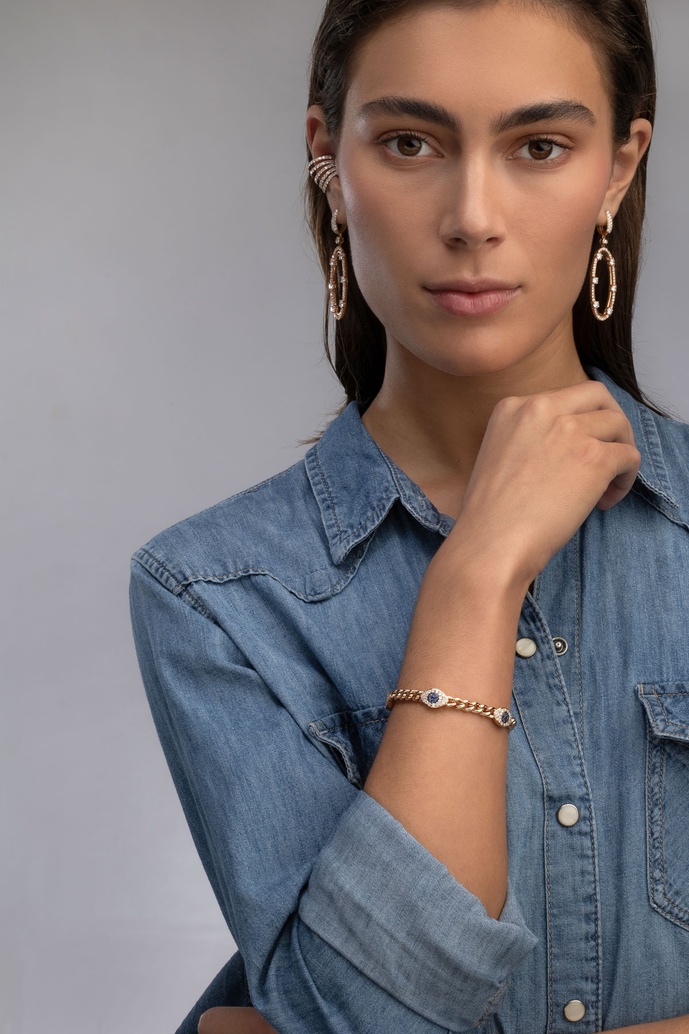 18K Rose Gold Bracelet with Chain and Talisman Eyes